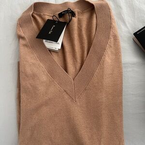Massimo Dutti Small V Neck Sweater Tan New With Tags